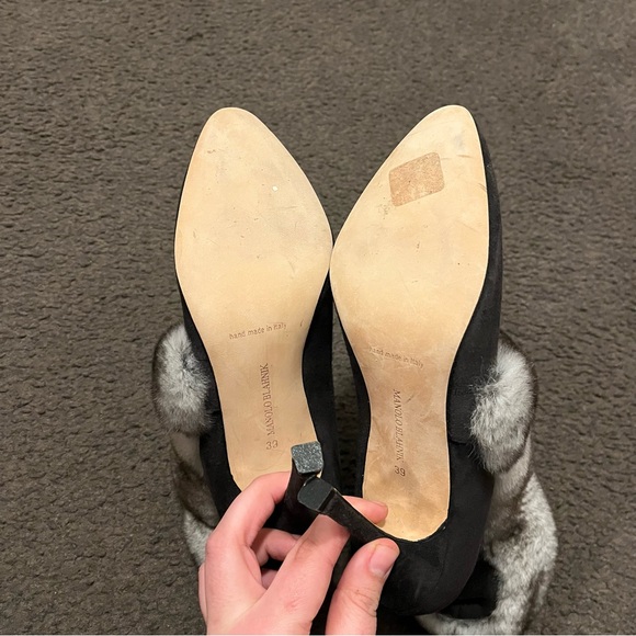Manolo Blahnik Nestanu Suede Chinchilla Fur Heeled Booties - Picture 9 of 10